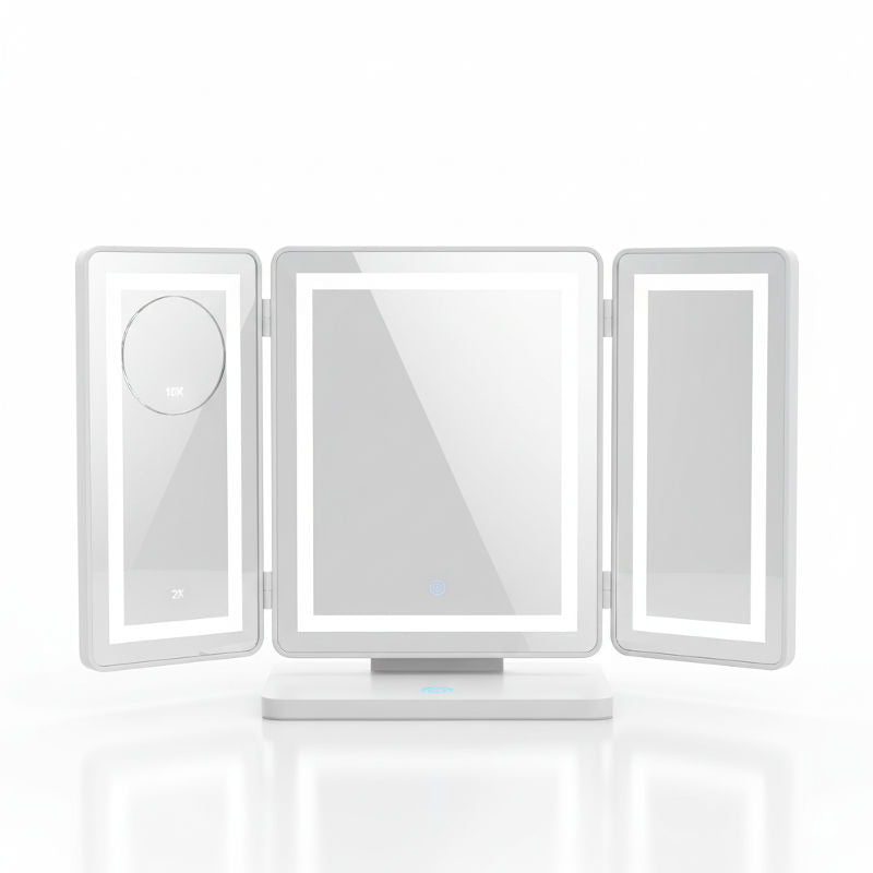 HUONUL Makeup Mirror Vanity Mirror with Lights, 2X, 3X, 10X Magnification, Touch Control, Trifold, White, 9.4" L x 13.4" W