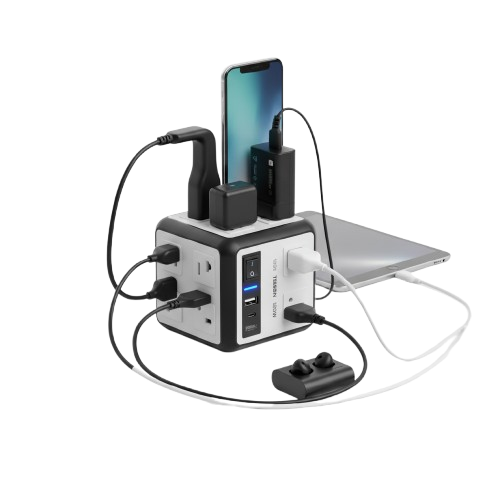 TESSAN Surge Protector Power Strip, 5 Ft Flat Plug Extension Cord with 3 USB (1 USB C) 8 Outlets, 1250W, 900J Protection, 3 Sided Outlet Extender with Power Switch