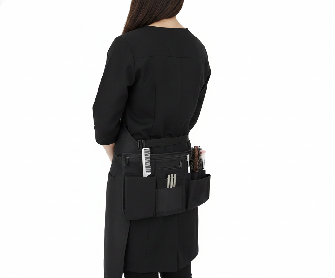 My Gift Professional Black Salon Apron, Makeup Artist Cosmetic Canvas Waist Apron, Multiple Pocket Brush Bag Organizer