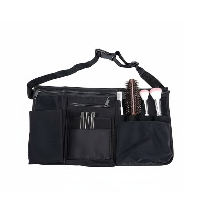 My Gift Professional Black Salon Apron, Makeup Artist Cosmetic Canvas Waist Apron, Multiple Pocket Brush Bag Organizer